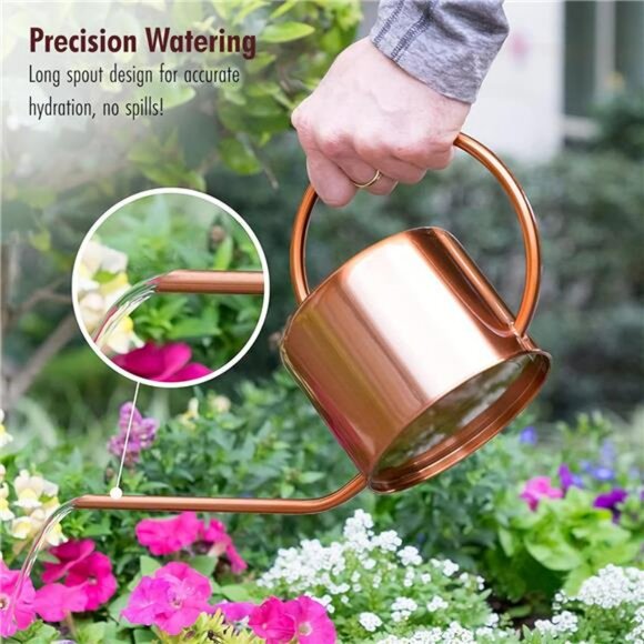 Metal Watering Can Copper Long Spout Indoor Outdoor Plant Water Jug 60 oz - Picture 2 of 7